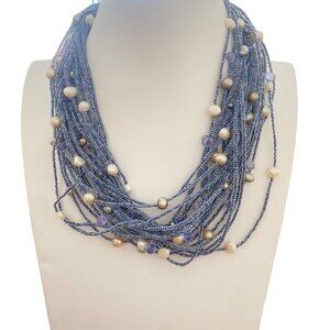Vintage Tanner Chucnky multistrand necklace with freshwater pearls blue Iconic